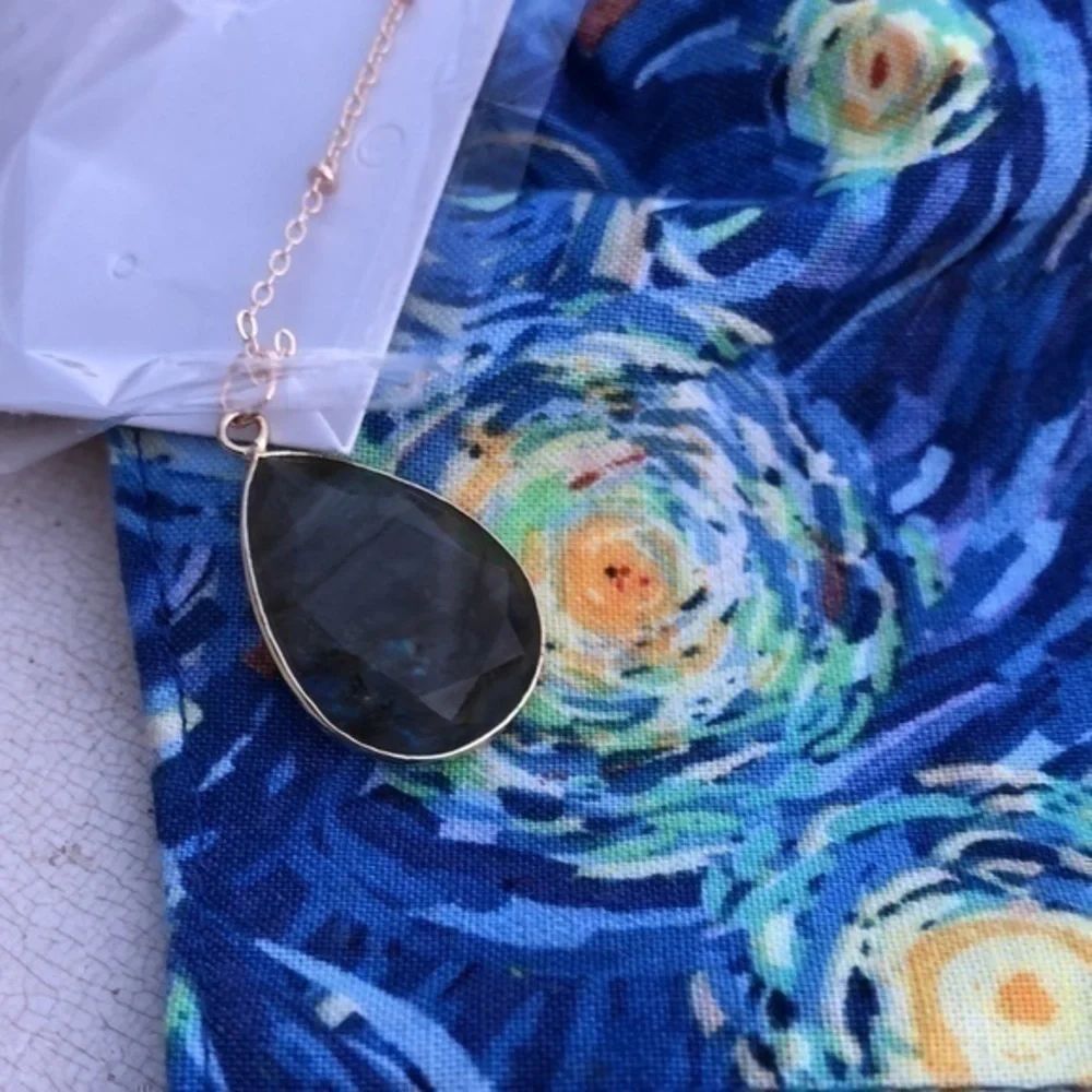RESTOCKED! Labradorite Nebula 14K GP Boho Necklace Green/Blue Gemstone Handmade